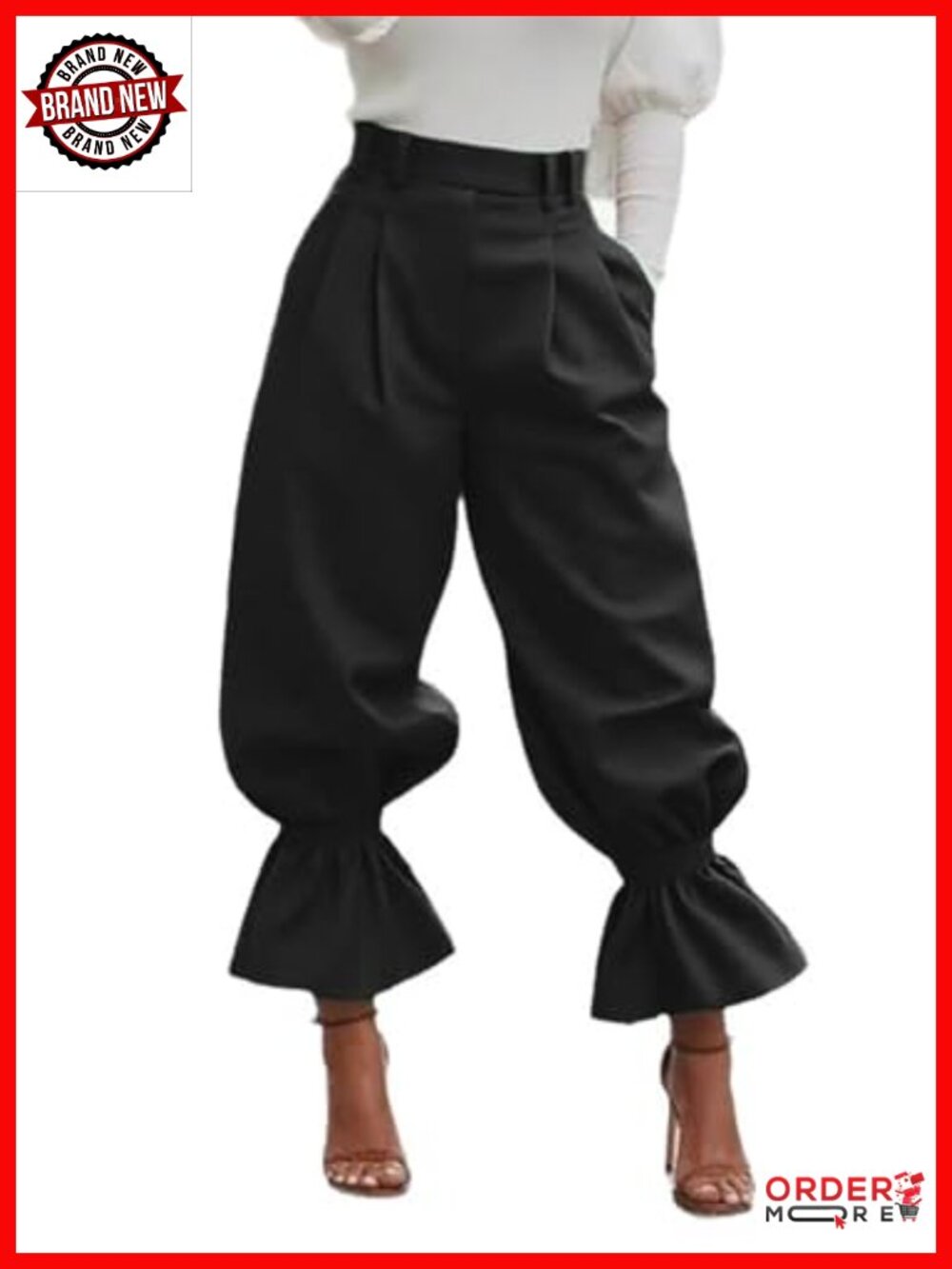 Women's High Waist Wide Leg Dress Pants Ruffle Harem Slacks Stretchy
